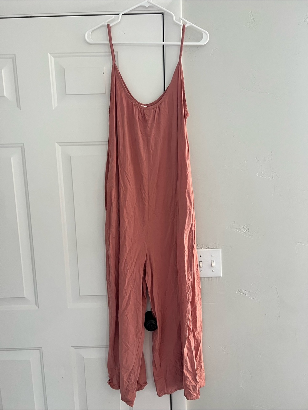 Spaghetti-Strap Wide-Leg Jumpsuit in Rust Pink